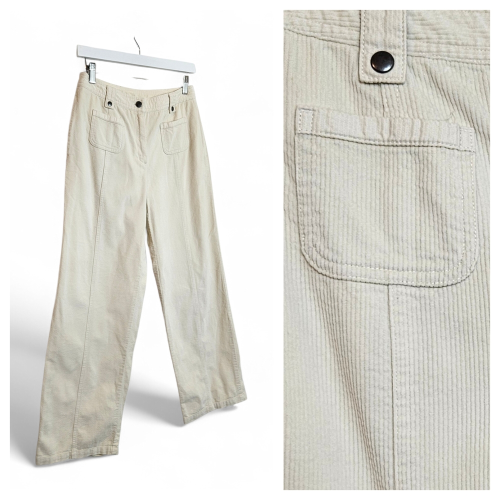J.Jill Cream Corduroy Wide Leg Pants Size 6 Cotton Patch Pocket Retro